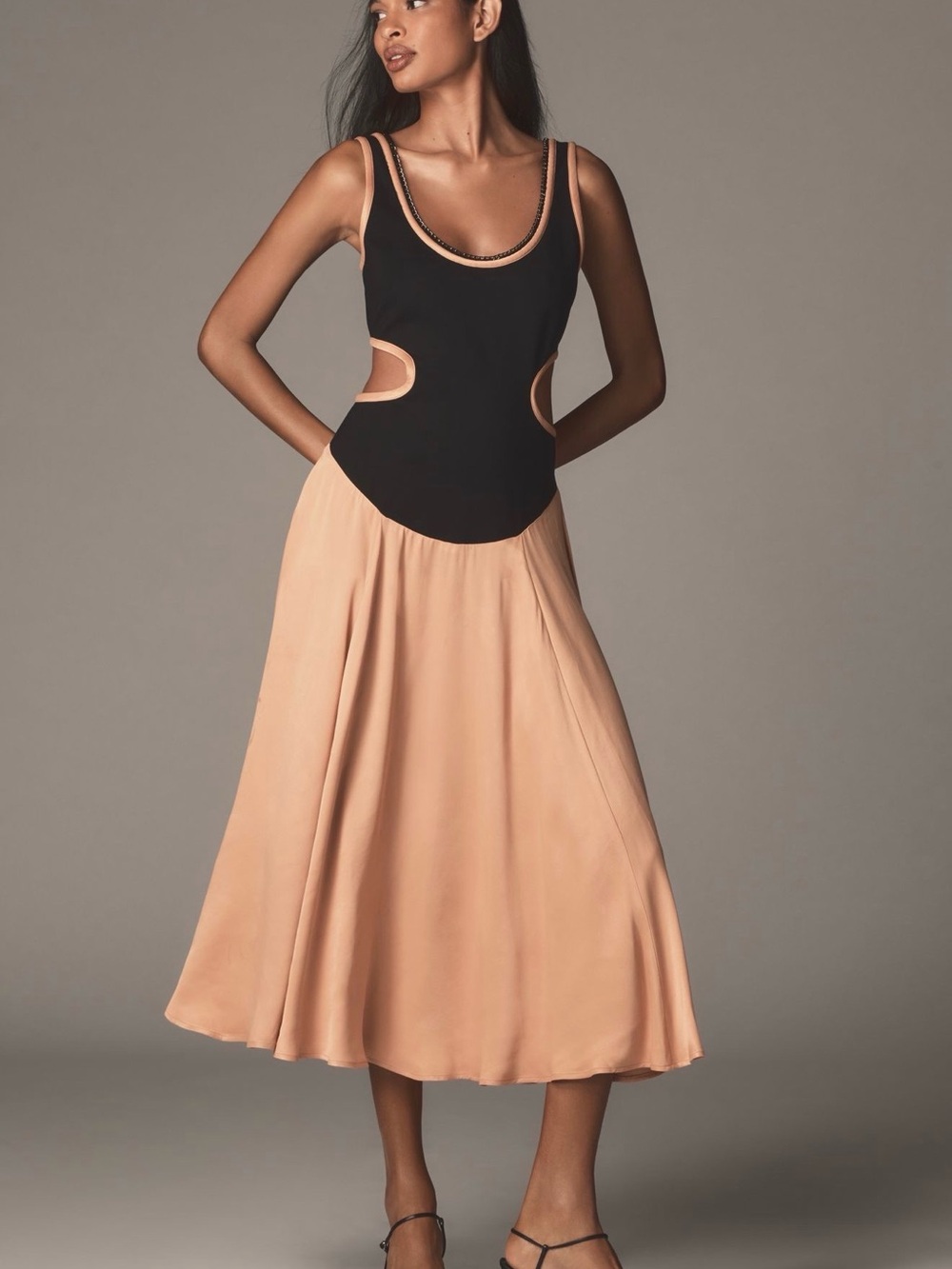 Maeve Sleeveless Scoop-neck Chain-Trim Cutout MIDI Dress